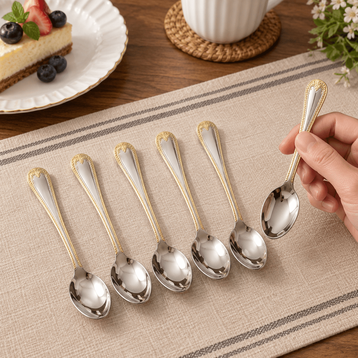 Set 6 kašika sa zlatnim rubom drške – Pribor za jelo – – slika 3