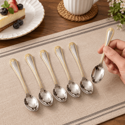 Set 6 kašika sa zlatnim rubom drške – Pribor za jelo – – slika 3