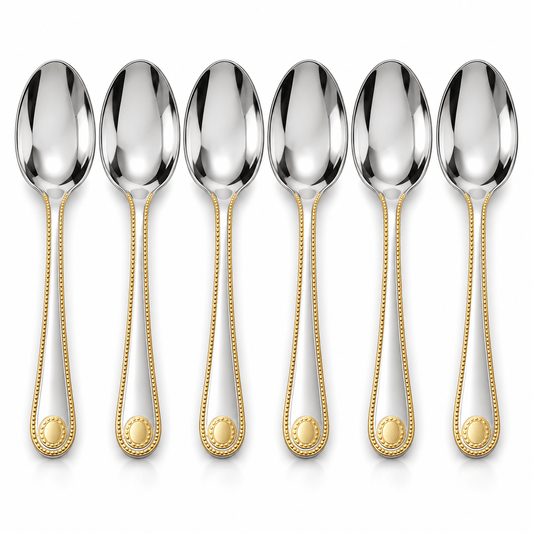 Set 6 kašika sa zlatnim rubom drške – Setovi metalnih kašika – – slika 1