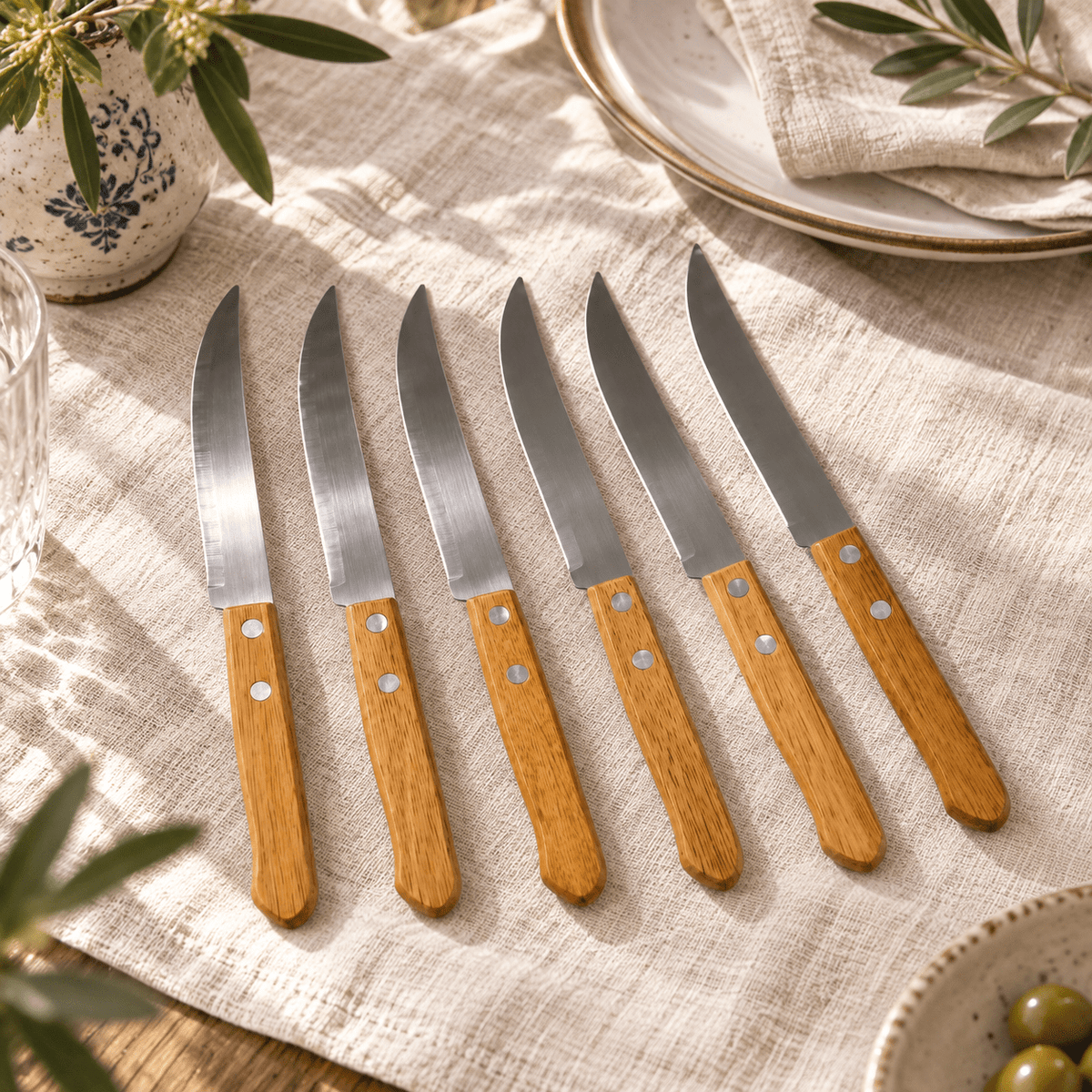 Set 6 stolnih noževa s drvenim drškama – Pribor za jelo – Glatka – slika 2