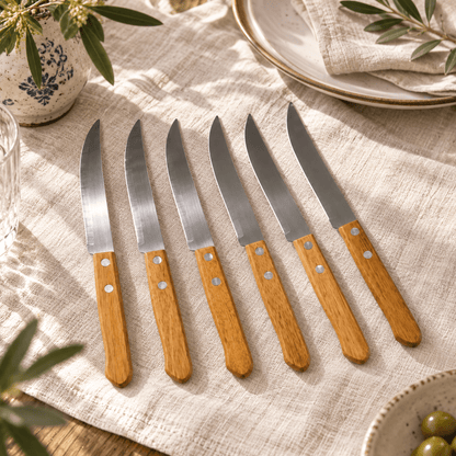 Set 6 stolnih noževa s drvenim drškama – Pribor za jelo – Glatka – slika 2