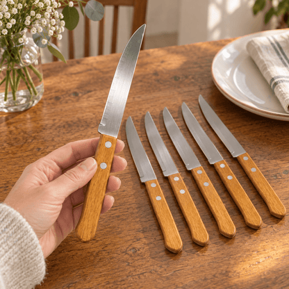 Set 6 stolnih noževa s drvenim drškama – Pribor za jelo – Glatka – slika 3