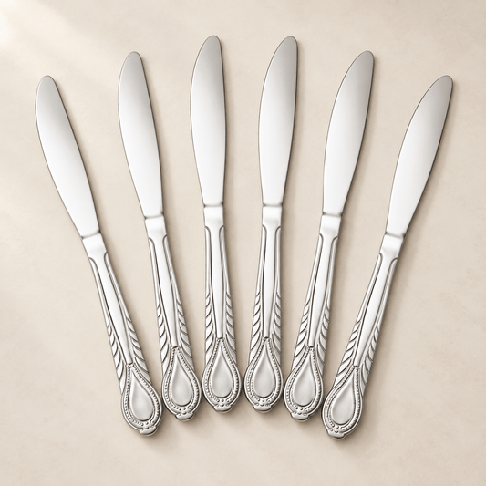 Set 6 stolnih noževa s reljefnom drškom – 20 cm – Stolni noževi – – slika 1