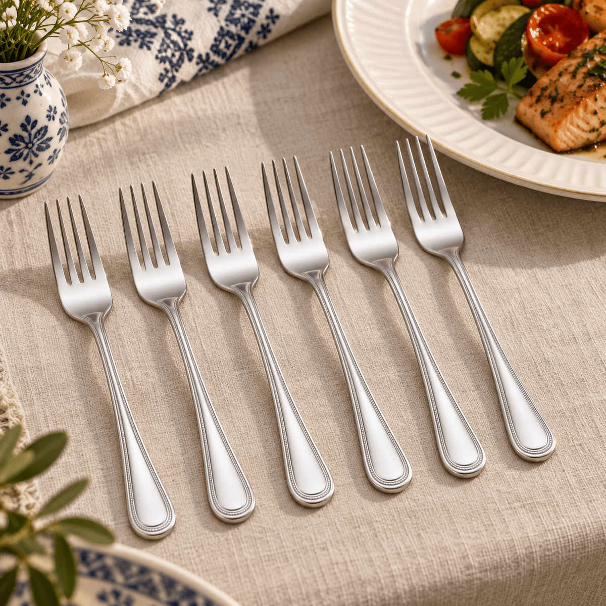 Set 6 viljuški s ukrasnim rubom drške – Pribor za jelo – 19,8 cm – 4 zupca – slika 5