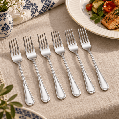 Set 6 viljuški s ukrasnim rubom drške – Pribor za jelo – 19,8 cm – 4 zupca – slika 5