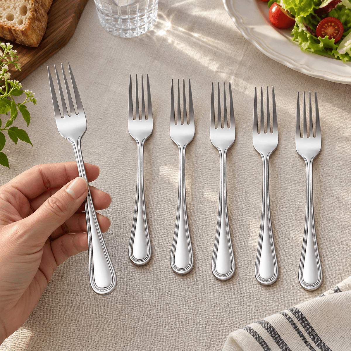 Set 6 viljuški s ukrasnim rubom drške – Pribor za jelo – 19,8 cm – 4 zupca – slika 6