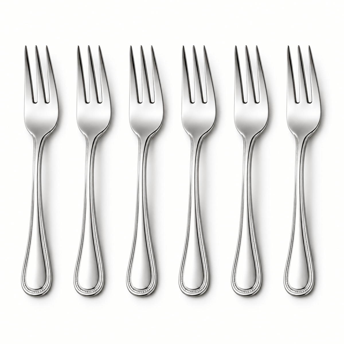 Set 6 viljuški s ukrasnim rubom drške – Pribor za jelo – 14,2 cm – 3 zupca – slika 1