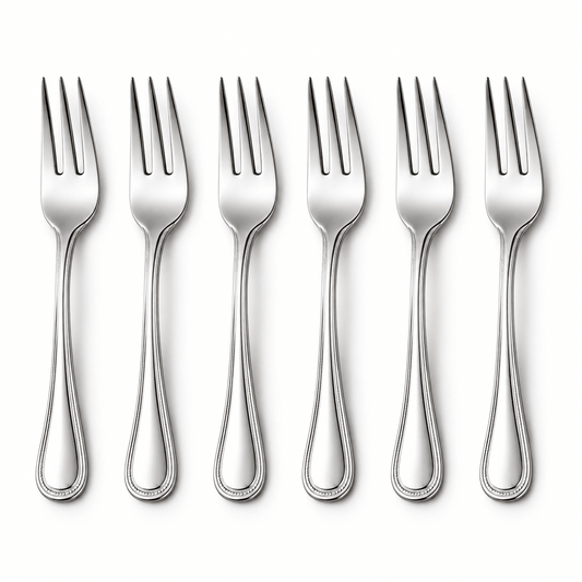 Set 6 viljuški s ukrasnim rubom drške – Pribor za jelo – 14,2 cm – 3 zupca – slika 1