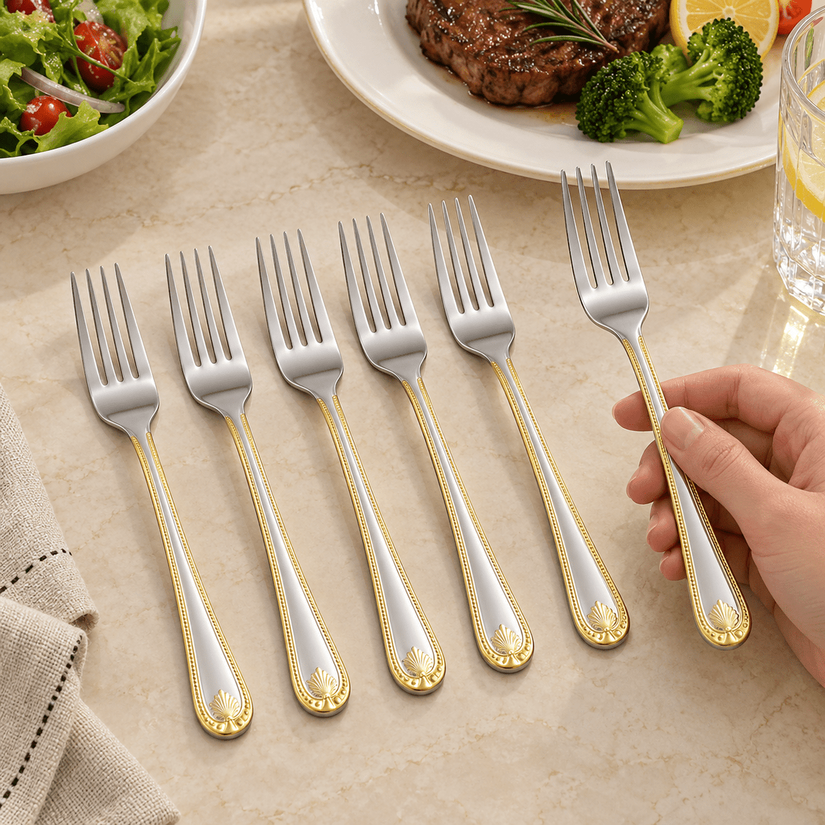 Set 6 viljuški sa zlatnim rubom drške – Pribor za jelo – – slika 3