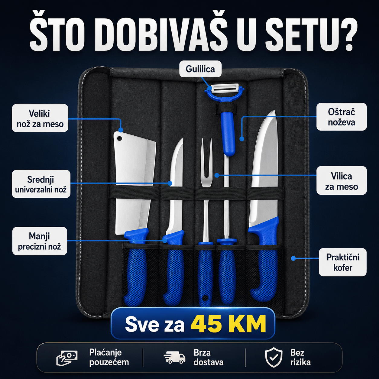 Set Mesarskih Noževa u Torbi – – – slika 2