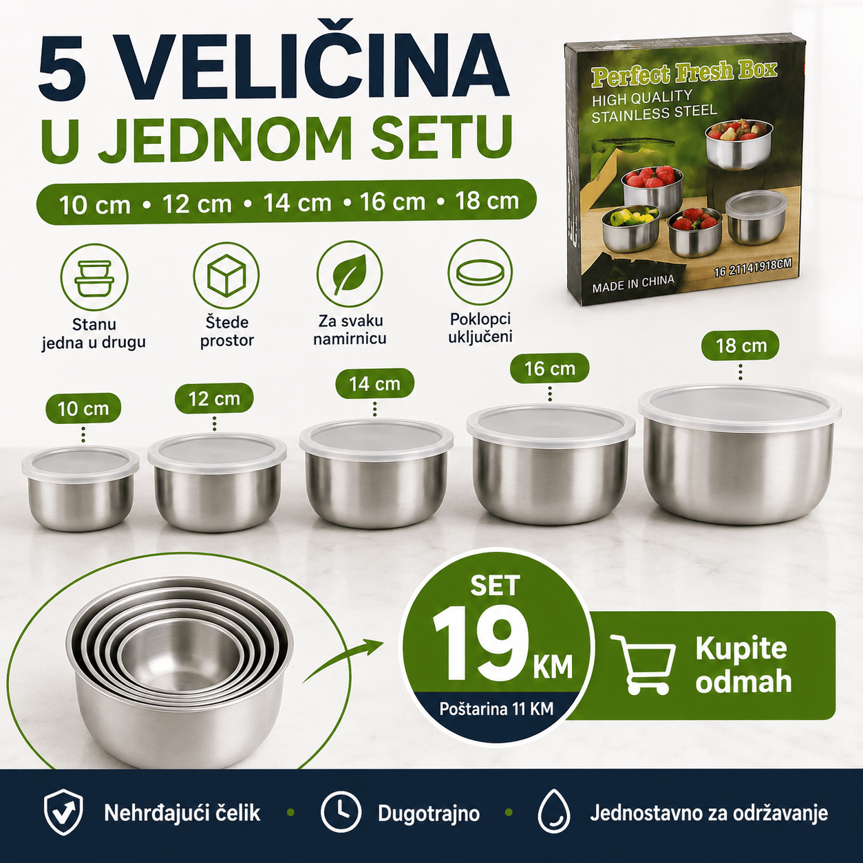 Set od 5 Inox Posuda s Poklopcima – – – slika 4