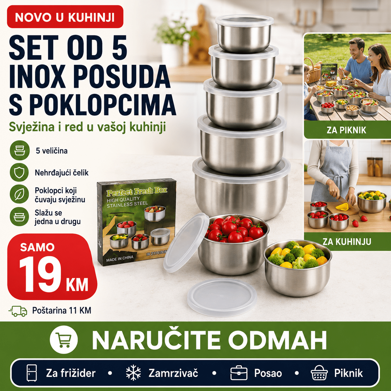 Set od 5 Inox Posuda s Poklopcima – – – slika 1