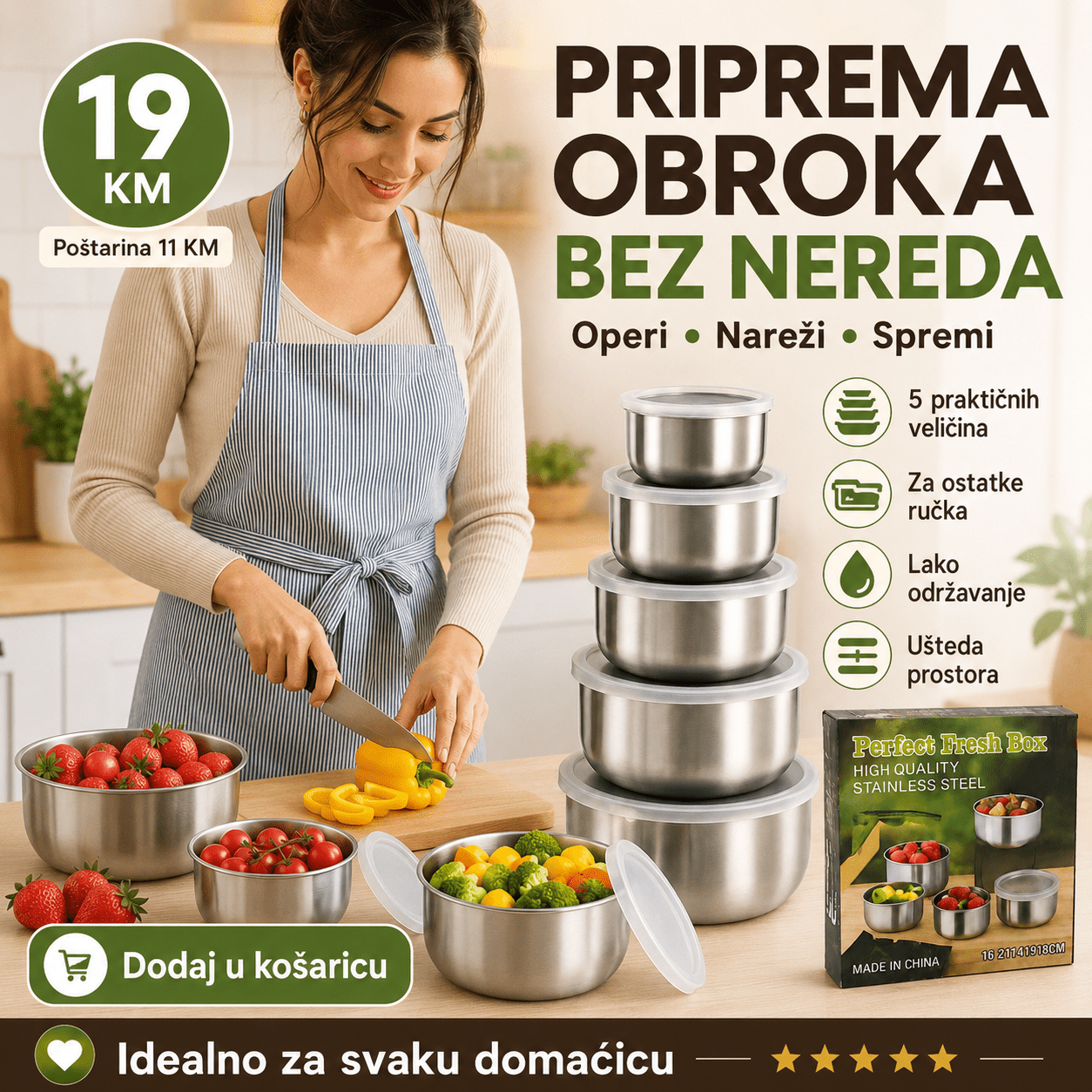 Set od 5 Inox Posuda s Poklopcima – – – slika 2