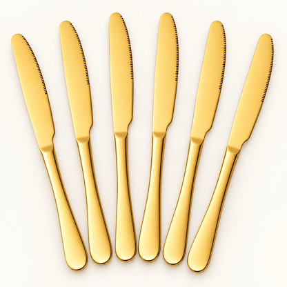 Set zlatnih stolnih noževa – 6 komada, 23 cm – Setovi zlatnih stolnih noževa – – slika 1