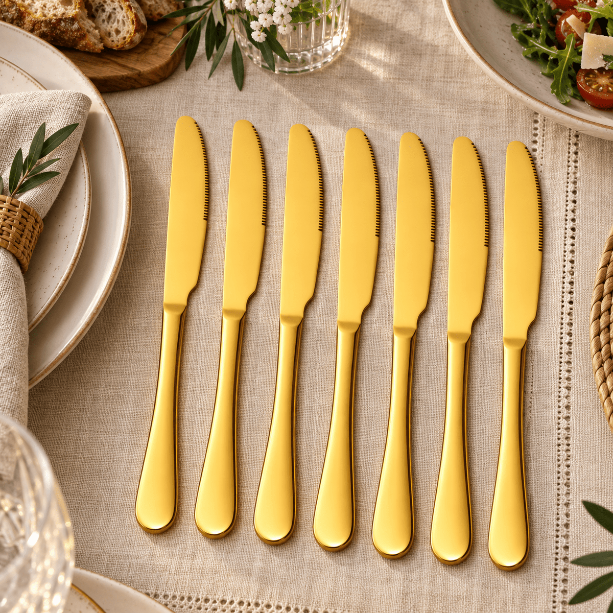 Set zlatnih stolnih noževa – 6 komada, 23 cm – Setovi zlatnih stolnih noževa – – slika 2