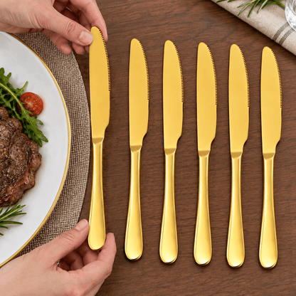Set zlatnih stolnih noževa – 6 komada, 23 cm – Setovi zlatnih stolnih noževa – – slika 3
