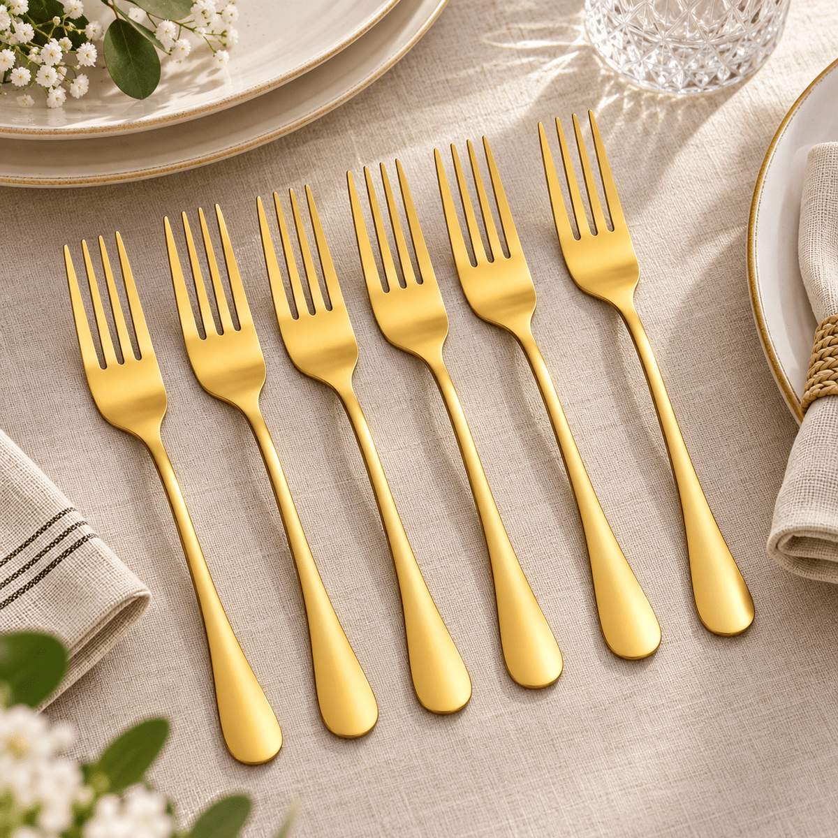 Set zlatnih viljuški – 6 komada, 20,5 cm – Setovi glatkih zlatnih viljuški – – slika 2