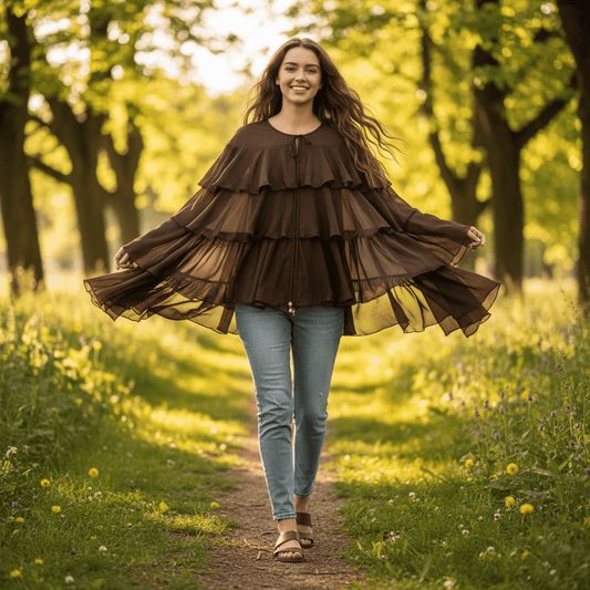 Šik Ženska Bluza sa Slojevitim Volanima – Ženska bluza – Univerzalna Smeđa – slika 1