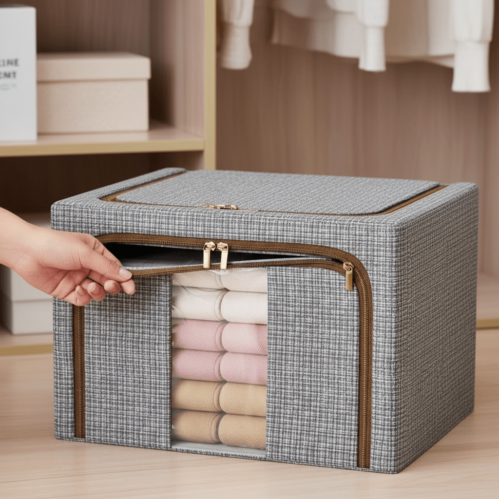 Sklopiva Kutija za Odlaganje Odjeće i Posteljine – Kućna organizacija – Velika Siva – slika 1