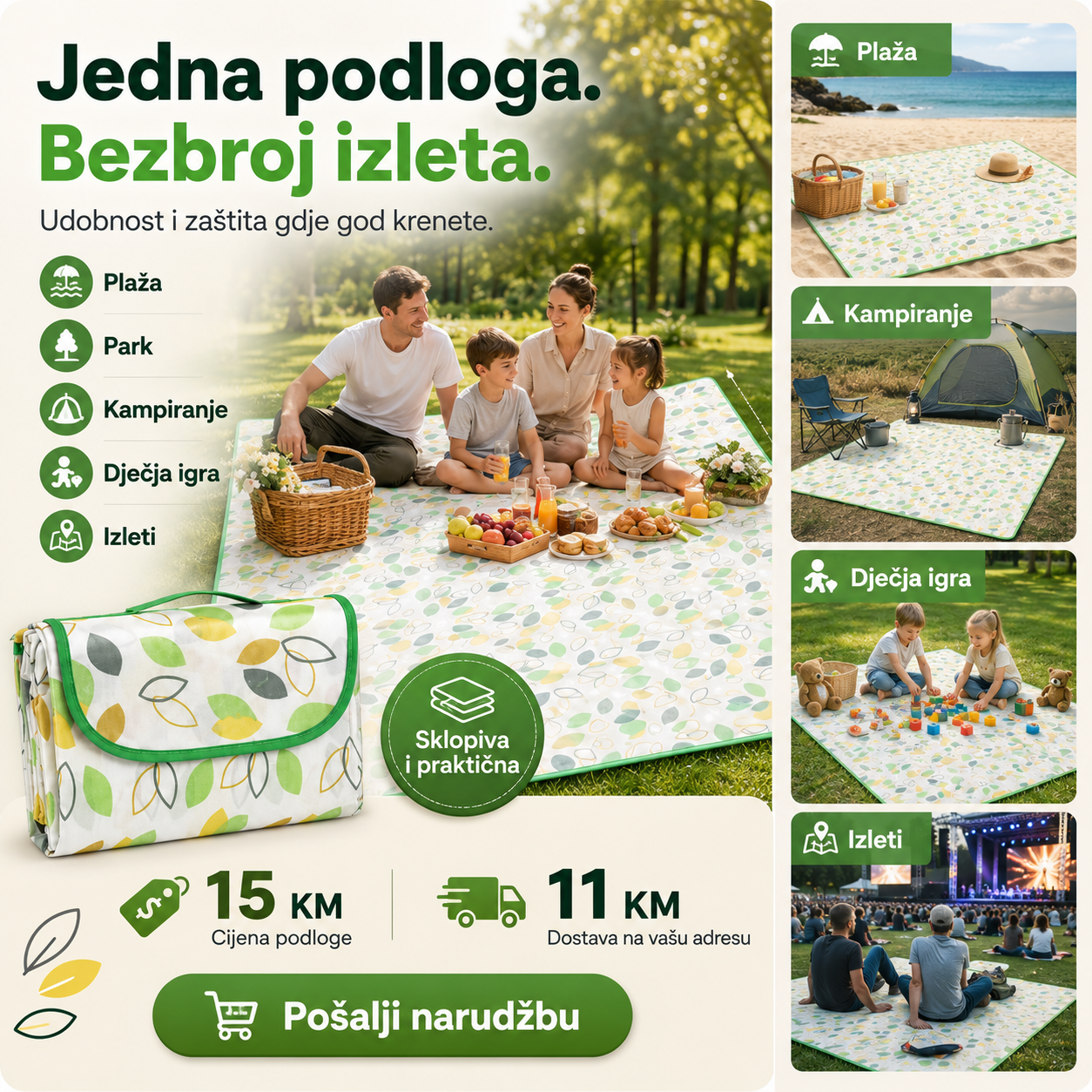 Sklopiva Piknik Podloga 150 × 180 cm – – – slika 2
