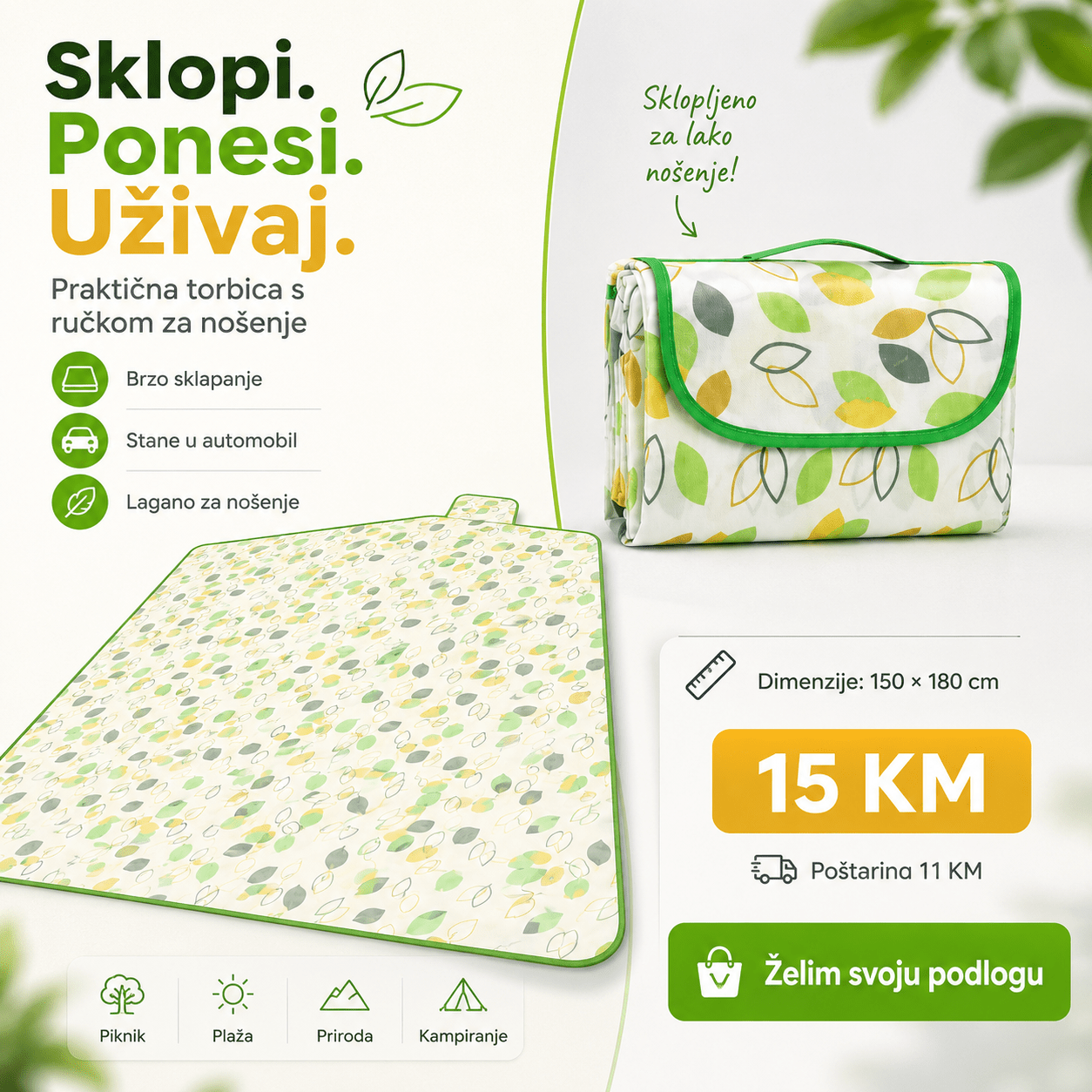 Sklopiva Piknik Podloga 150 × 180 cm – – – slika 3