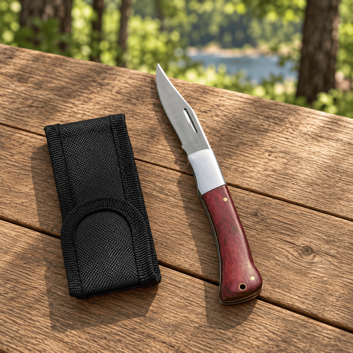 Sklopivi nož s crveno-smeđom drškom – 26 cm – Sklopivi nož 26 cm crveno-smeđi – – slika 2