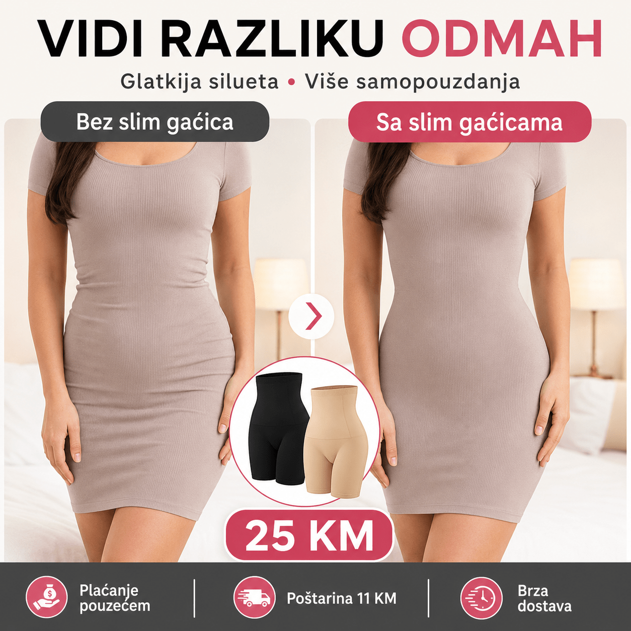 Slim Gaćice s Nogavicama – – Crna – slika 3