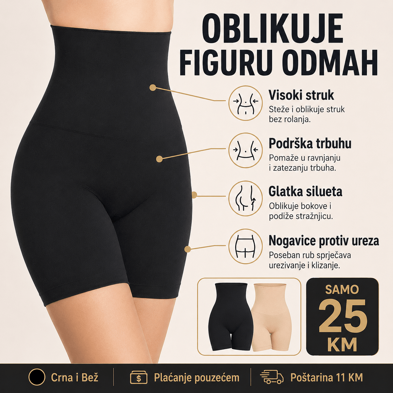 Slim Gaćice s Nogavicama – – Crna – slika 2