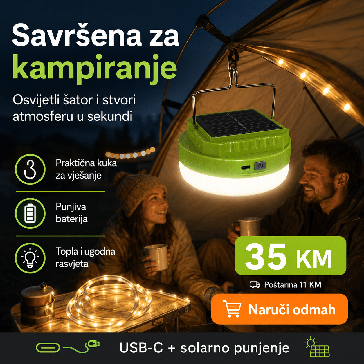 Solarna Kamp Svjetiljka s LED Trakom – – – slika 2
