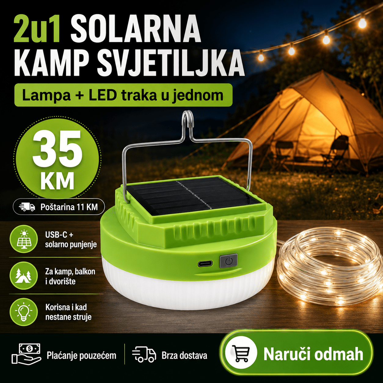 Solarna Kamp Svjetiljka s LED Trakom – – – slika 1