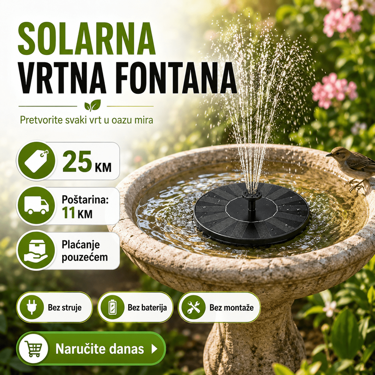 Solarna Vrtna Fontana – – 1.Komad – slika 1