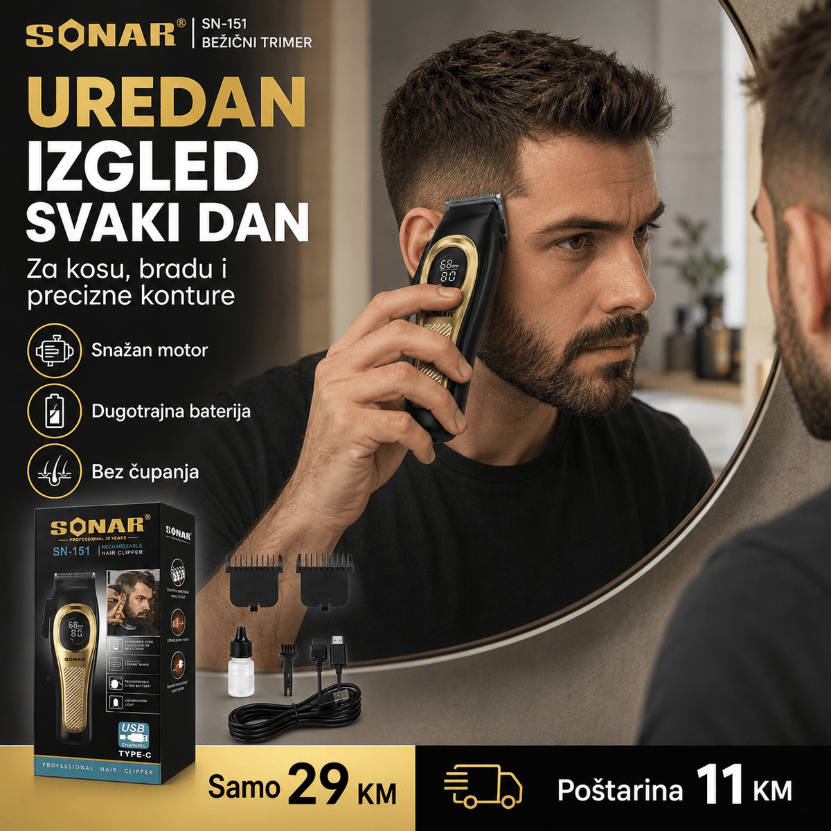 Sonar Bežični Trimer Za Kosu – – – slika 6