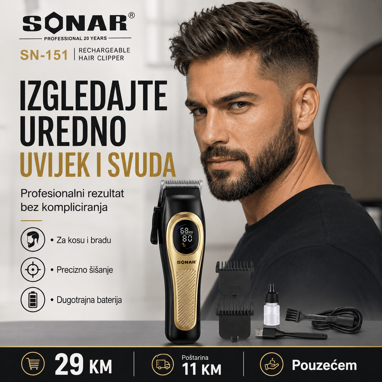 Sonar Bežični Trimer Za Kosu – – – slika 8