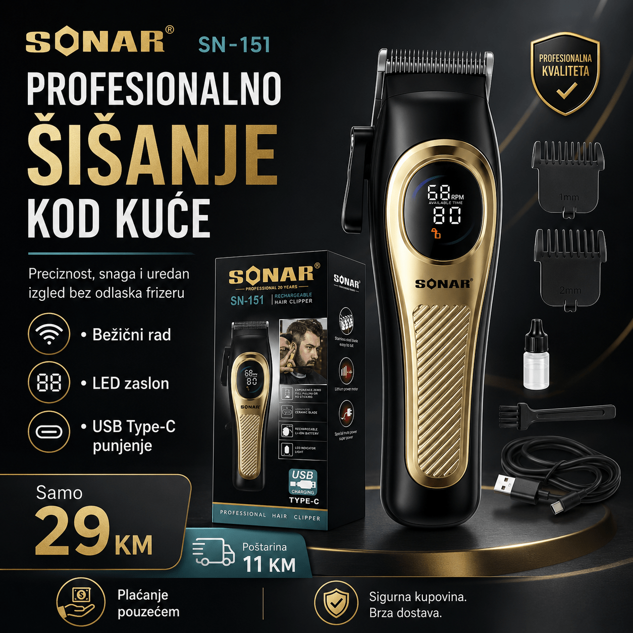 Sonar Bežični Trimer Za Kosu – – – slika 7