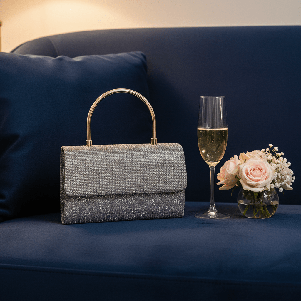 Srebrna Glitter Večernja Clutch Torba s Metalnom Ručkom – Modni dodaci – Univerzalna – slika 3