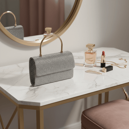Srebrna Glitter Večernja Clutch Torba s Metalnom Ručkom – Modni dodaci – Univerzalna – slika 5