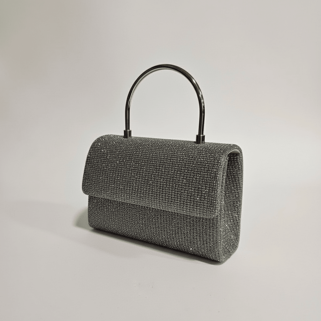 Srebrna Glitter Večernja Clutch Torba s Metalnom Ručkom – Modni dodaci – Univerzalna – slika 2