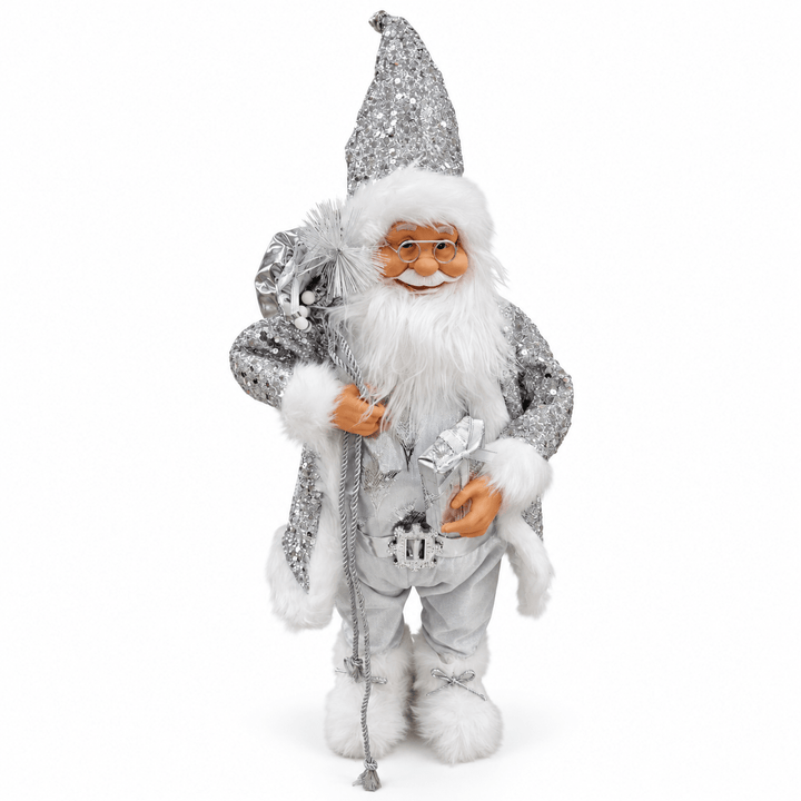 Srebrni Djed Mraz 60 cm – dekorativna figura