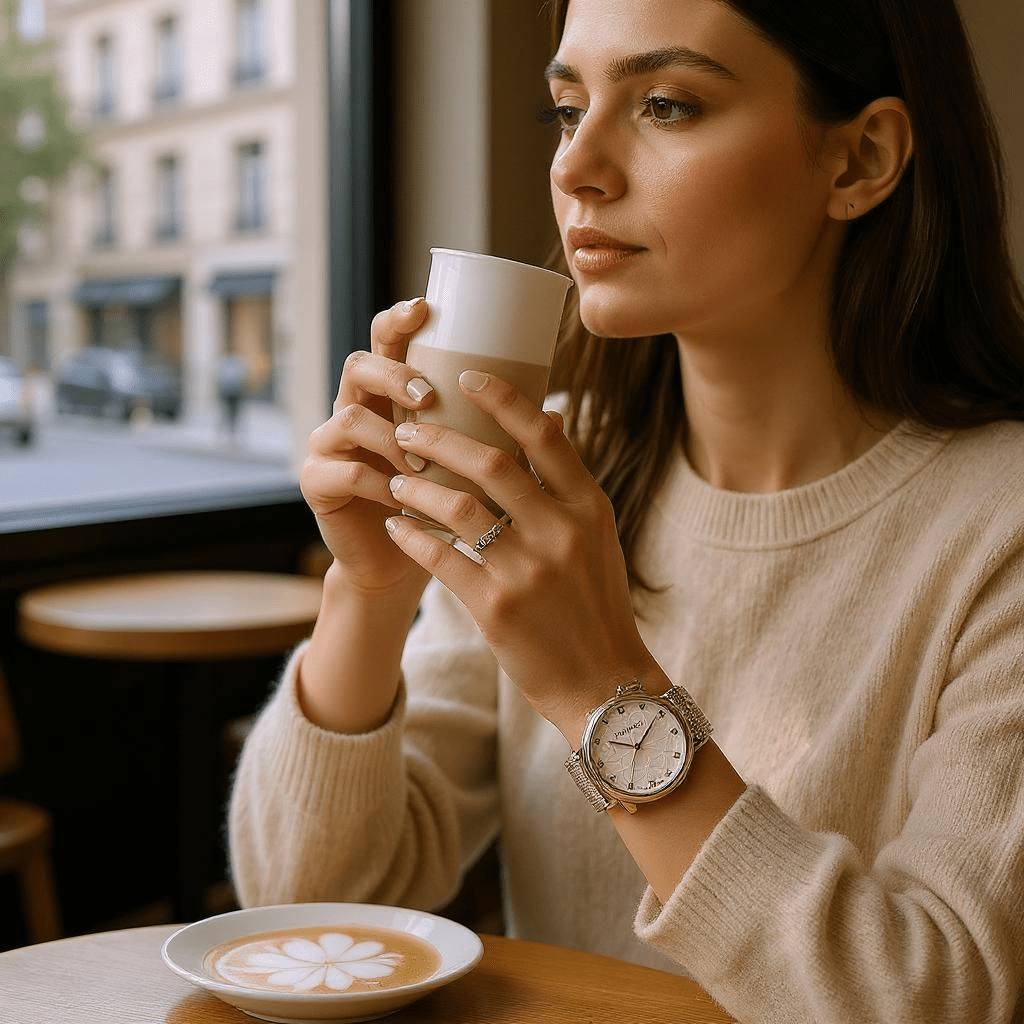 Srebrni ženski sat s dekorativnim uzorkom - SAMO KLIKNI