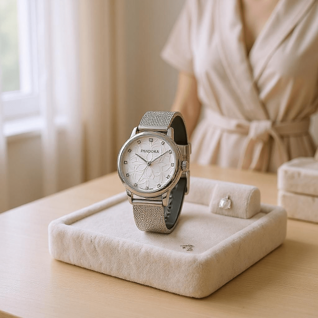 Srebrni ženski sat s dekorativnim uzorkom – – – slika 5