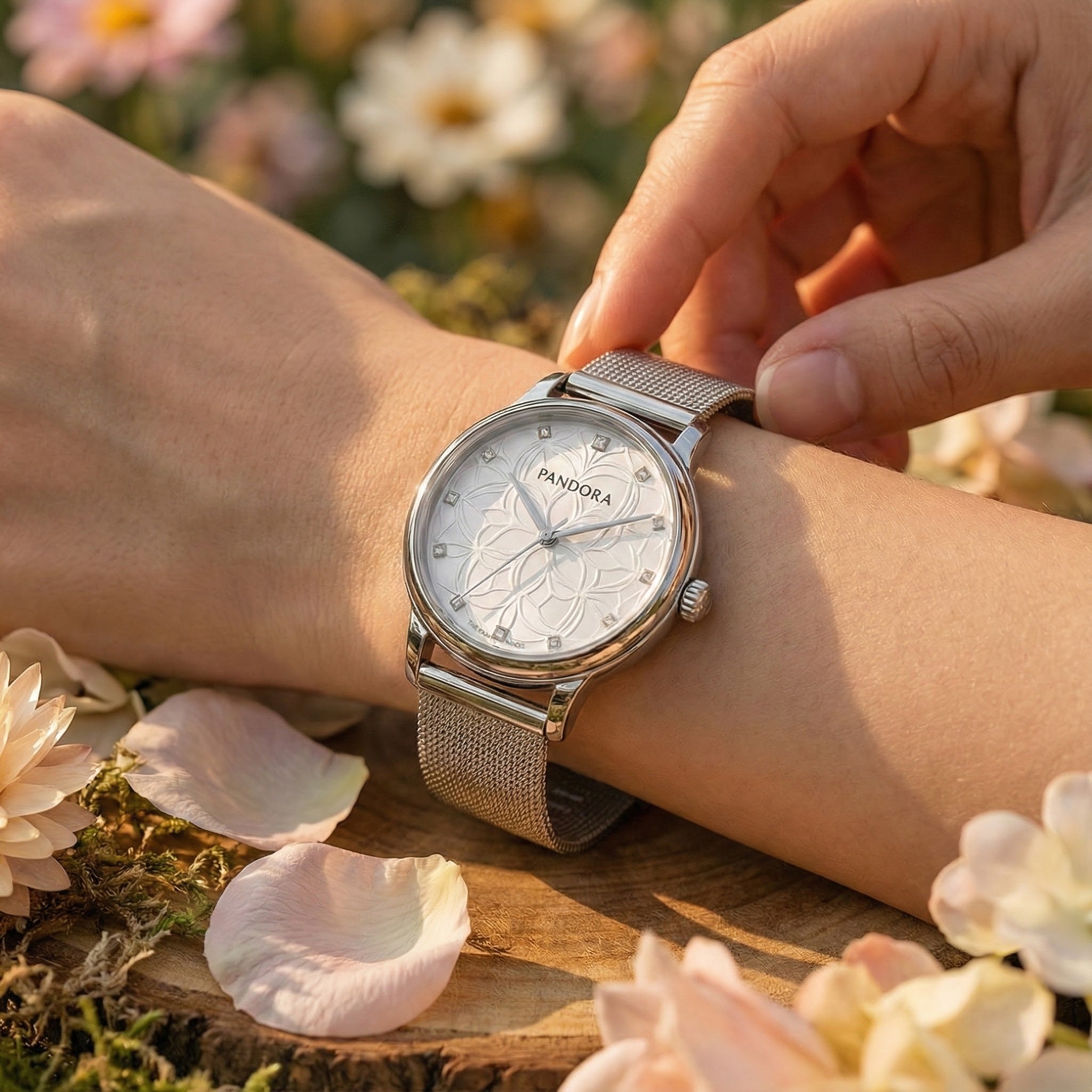 Srebrni ženski sat s dekorativnim uzorkom – – – slika 1