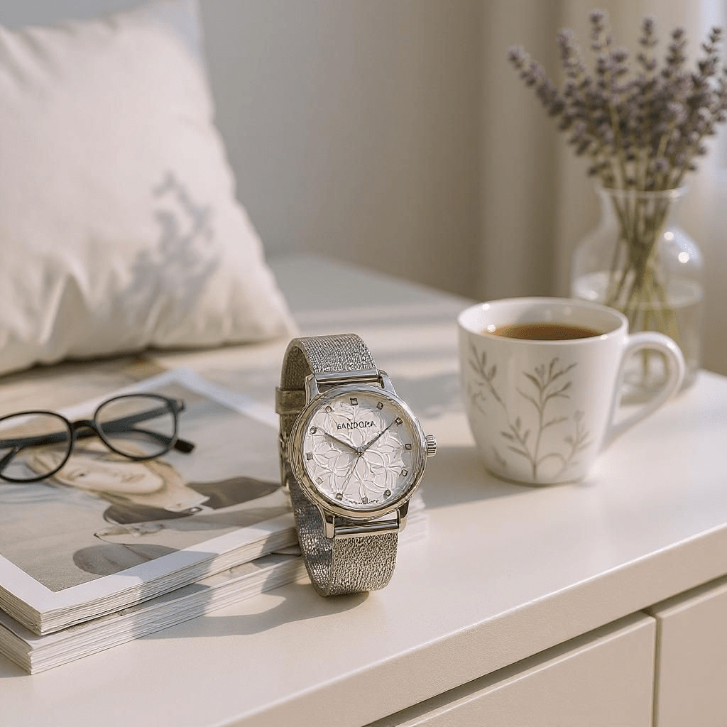 Srebrni ženski sat s dekorativnim uzorkom - SAMO KLIKNI