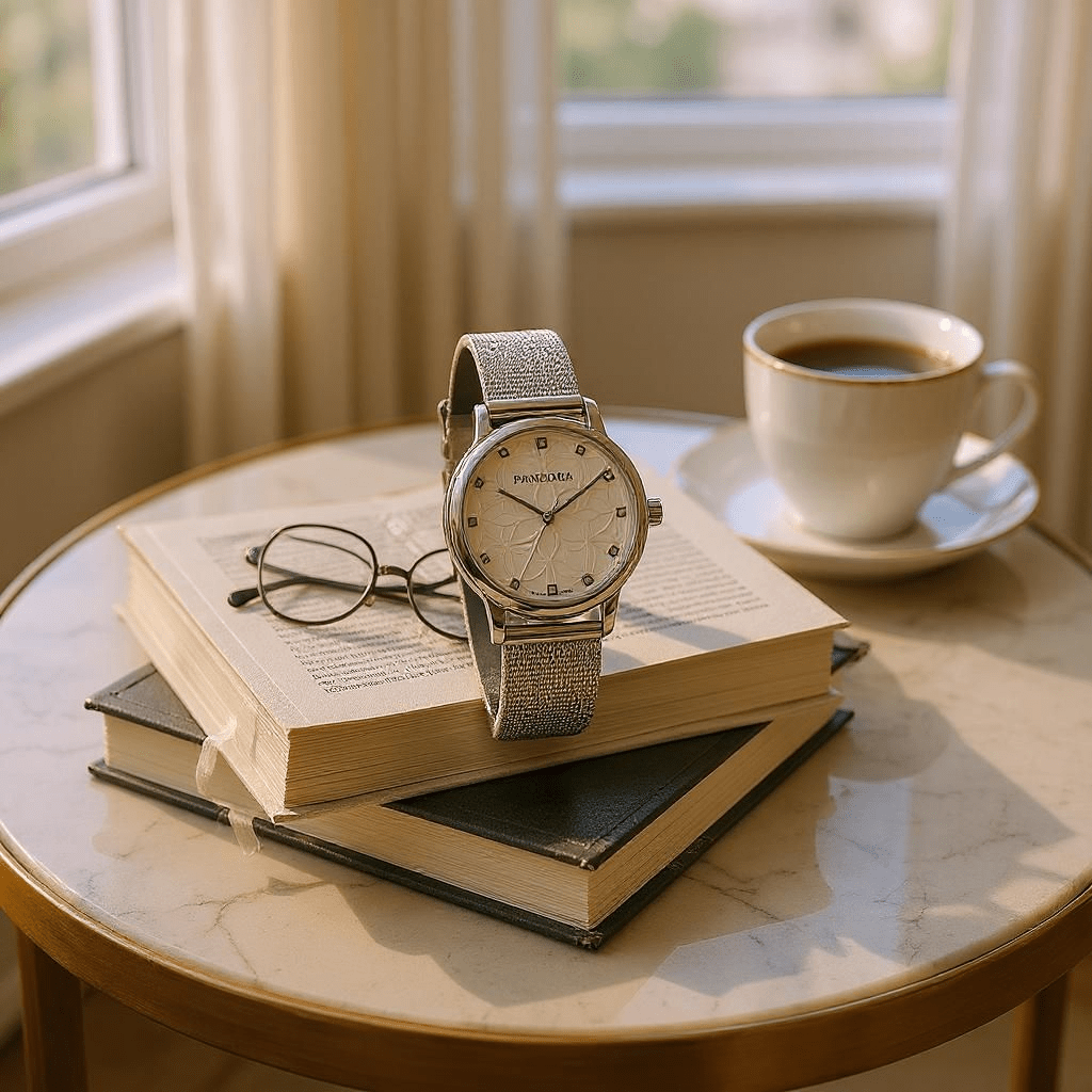 Srebrni ženski sat s dekorativnim uzorkom - SAMO KLIKNI