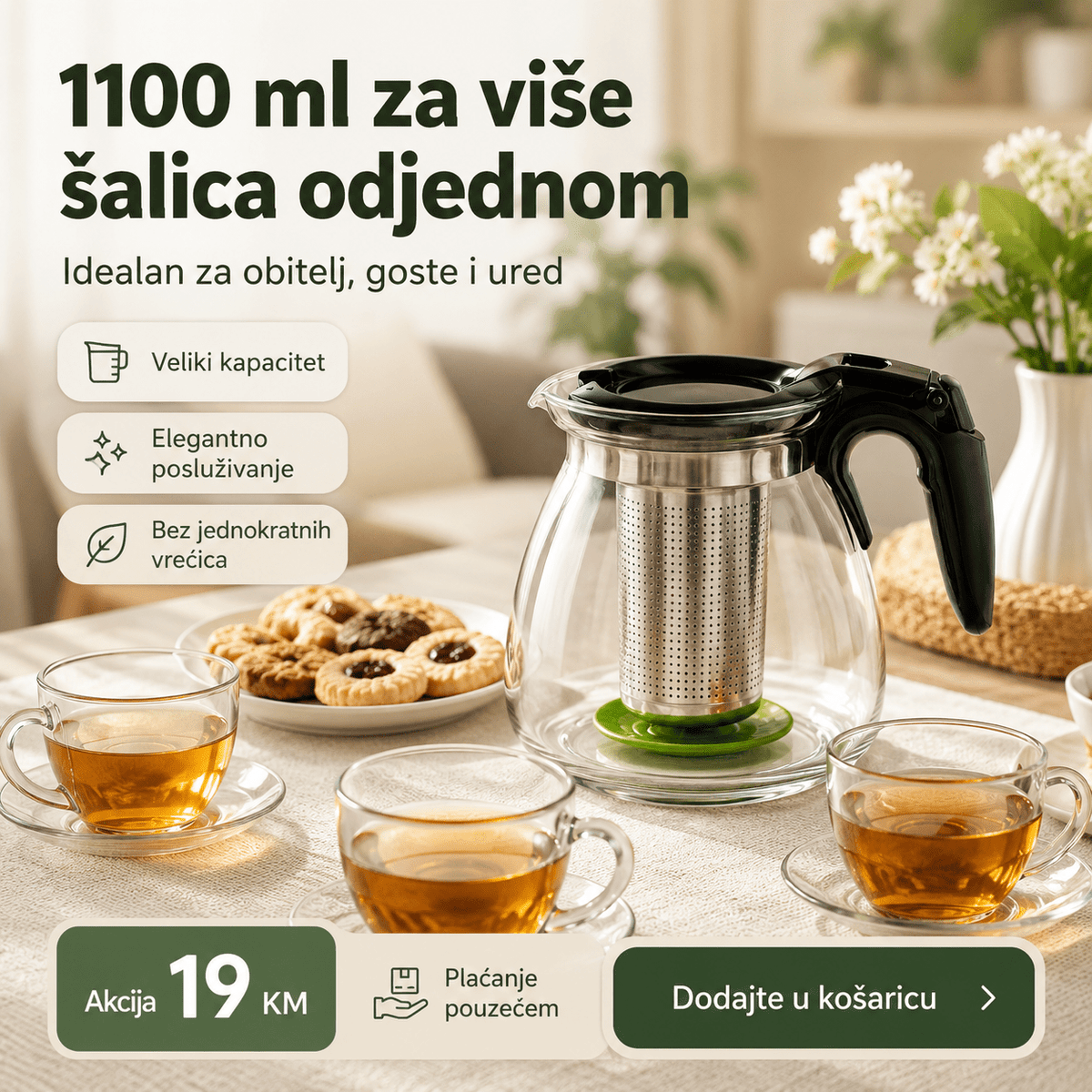 Stakleni Čajnik 1100 ml – – – slika 2
