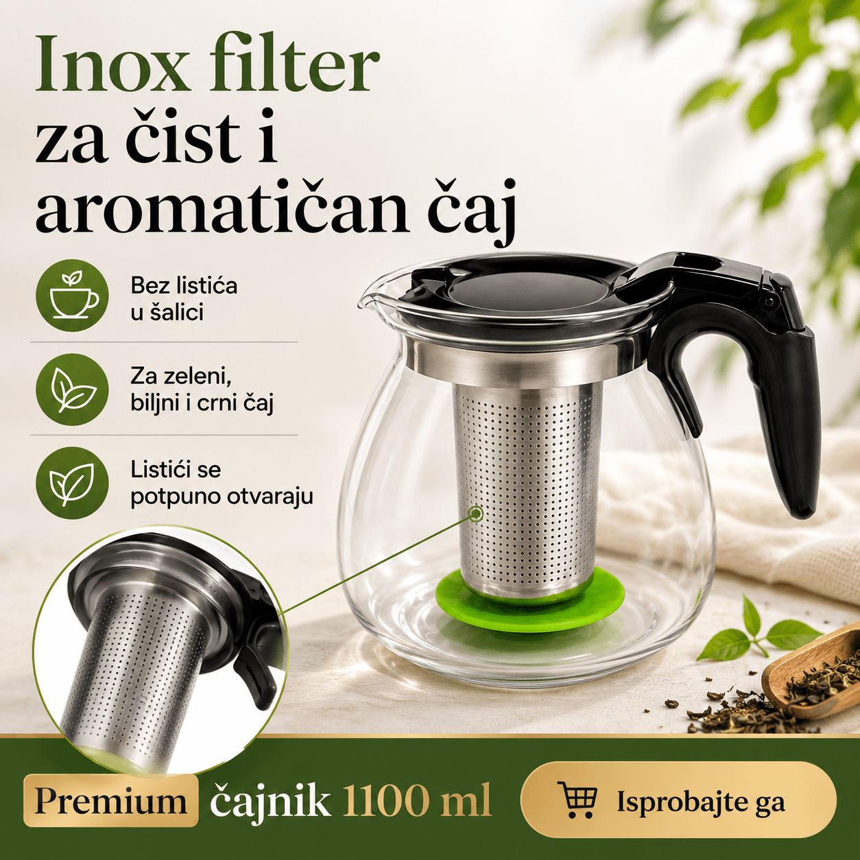 Stakleni Čajnik 1100 ml – – – slika 7