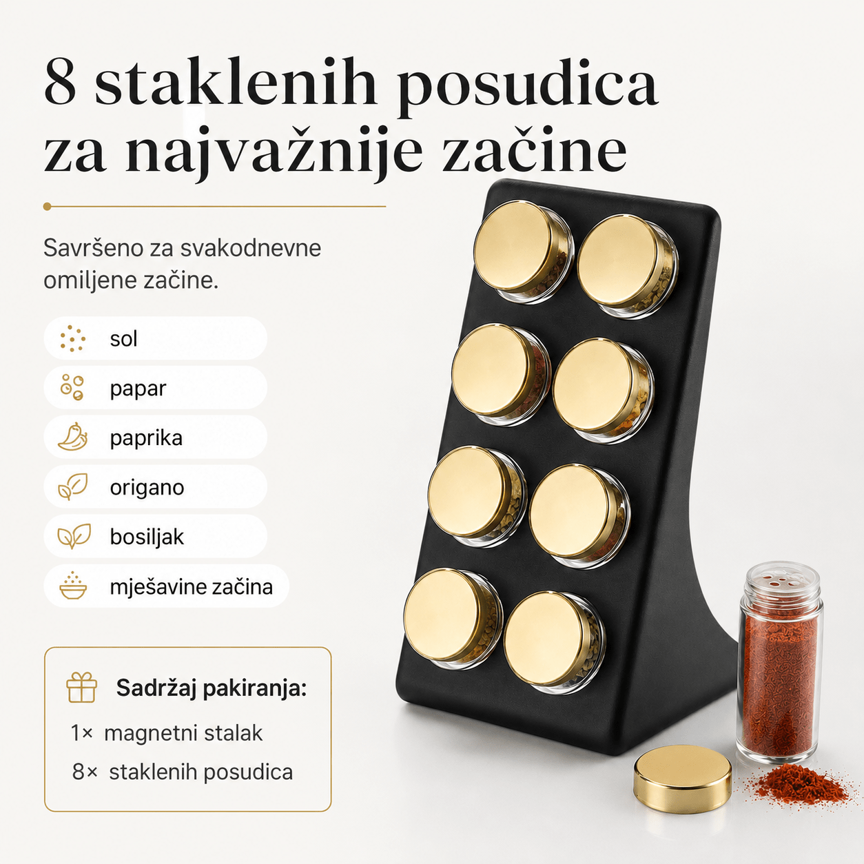 Stalak za začine s 8 staklenih posudica – – – slika 4