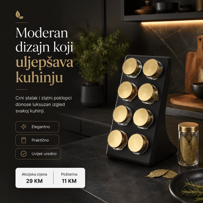 Stalak za začine s 8 staklenih posudica – – – slika 8