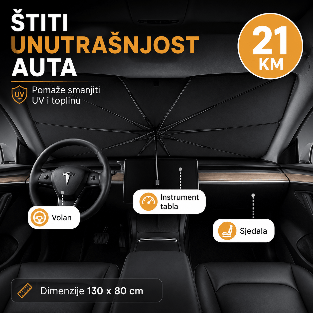 Suncobran/kišobran za šoferšajbu 130 × 80 cm – – – slika 7