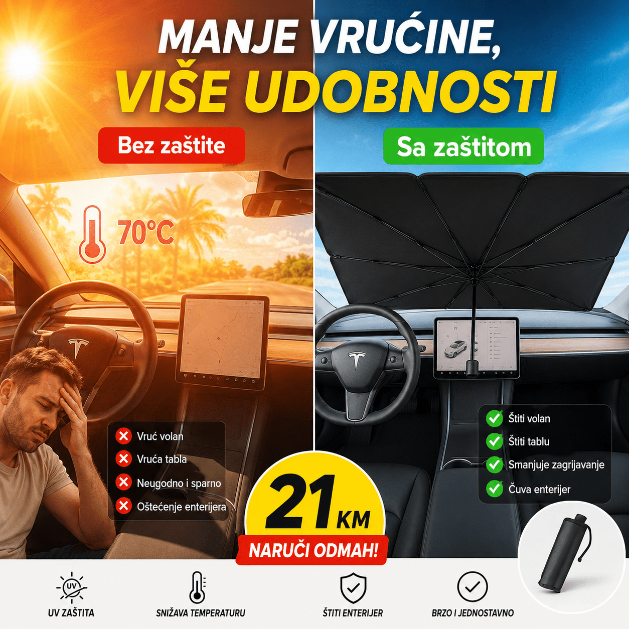 Suncobran/kišobran za šoferšajbu 130 × 80 cm – – – slika 2