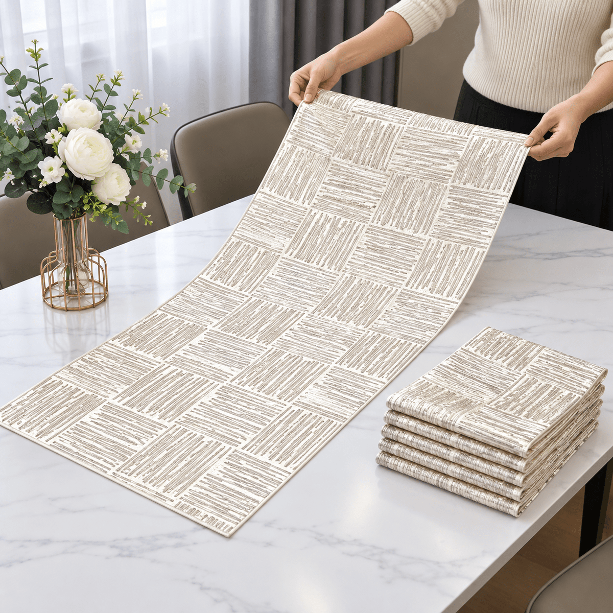 Svijetli nadstolnjaci s tkanim motivom 33 × 92 cm – 6 kom. – Nadstolnjaci s pravougaonim tkanim motivom – set 6 – – slika 3